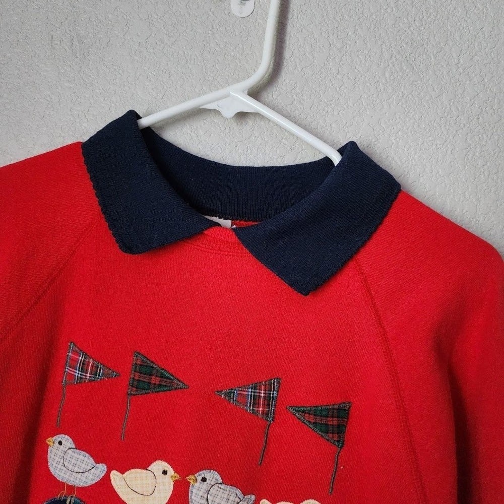 VALORIE SOCKWELL Folk Art Golf Appliqué‎ Collared Sweatshirt Preppy VTG 90's L - Picture 9 of 10